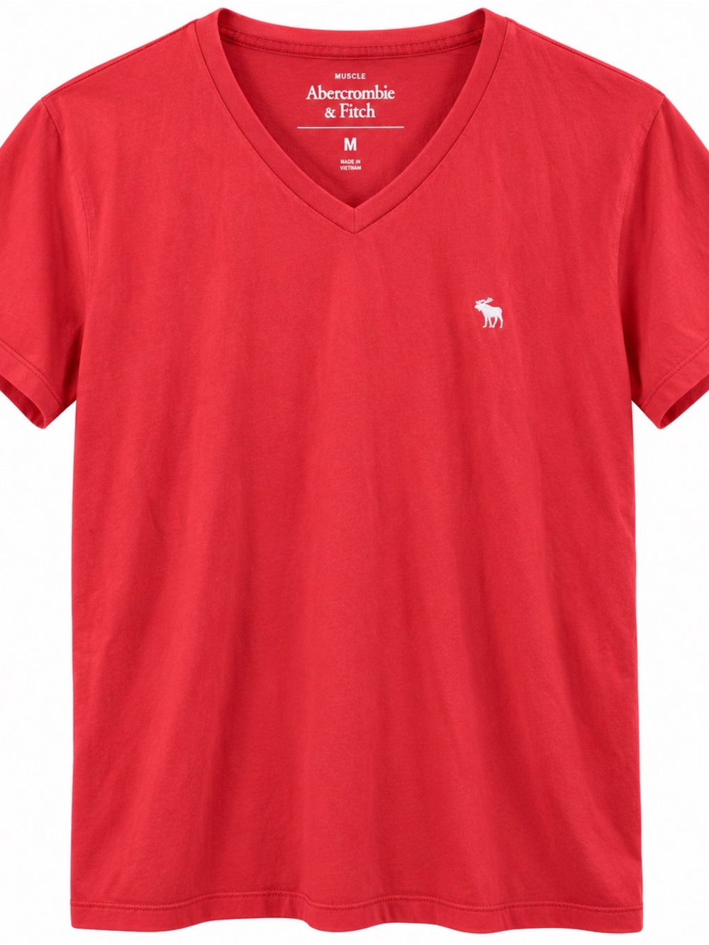 Abercrombie & Fitch Menโs Coral-Red V-Neck Logo Tee